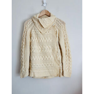 Aran Mór Ireland Cream Merino Wool Cable Knit Cardigan - Large
